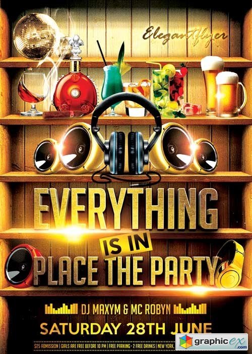 Everything is in Place the Party Flyer PSD Template + Facebook Cover