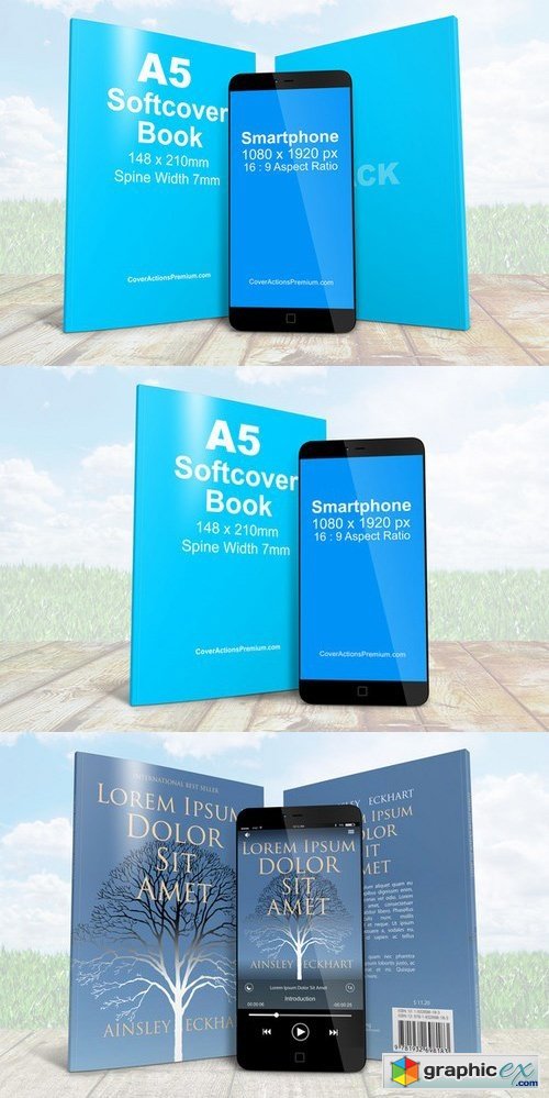 Mobile With A5 Book Combo Mockup