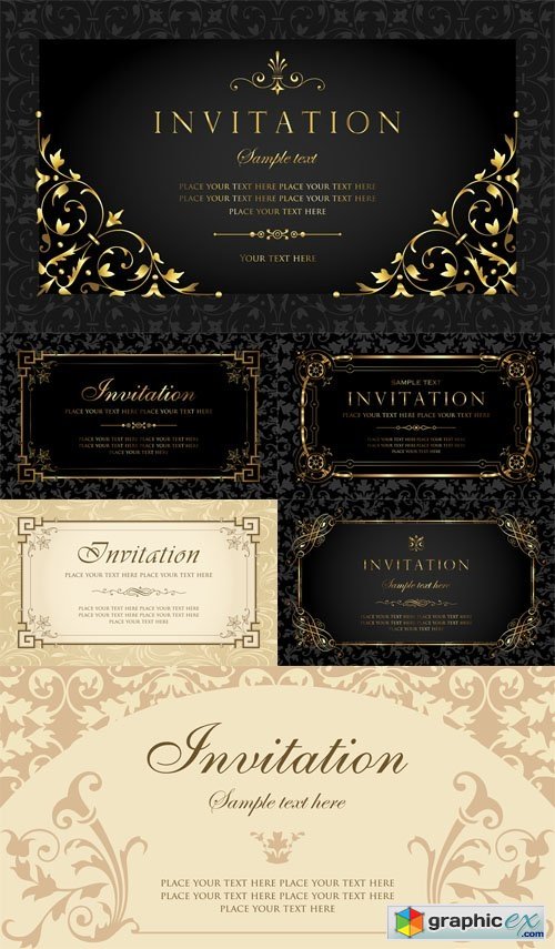 6 Invitation cards design in luxury vintage style