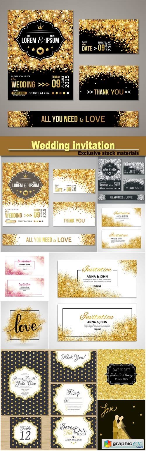 Wedding invitation with gold decoration