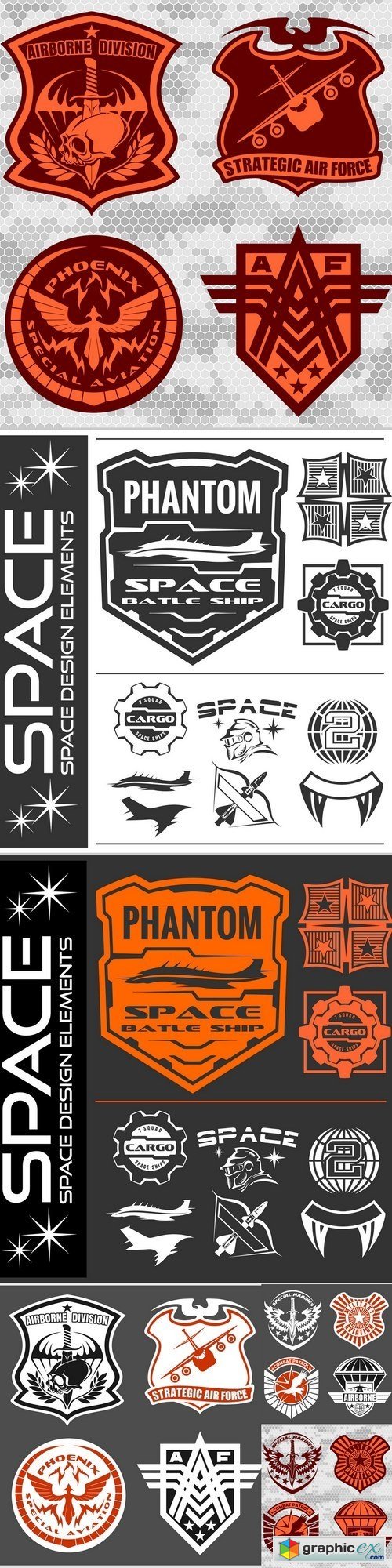 Set of space astronaut badges, emblems, labels