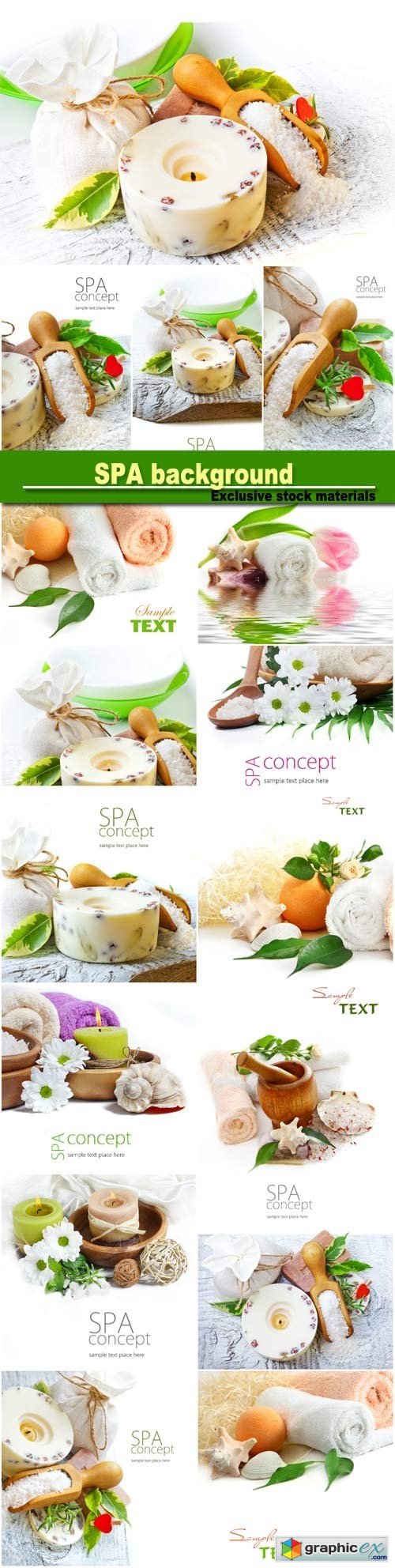 SPA background, aromatherapy, candles, flowers and sea salt