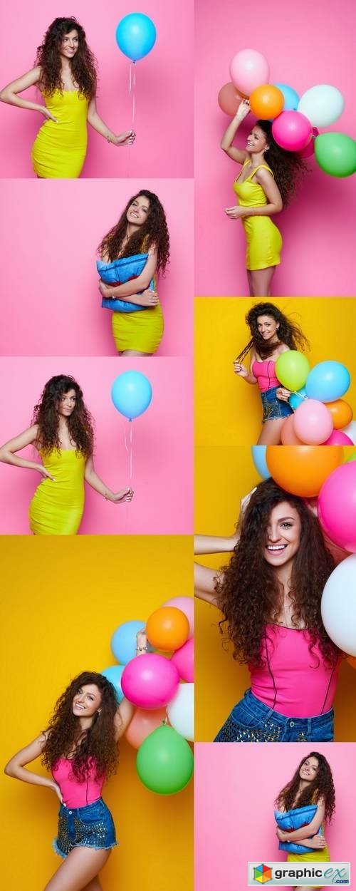 Young and Beautiful Curly Girl with Balloons