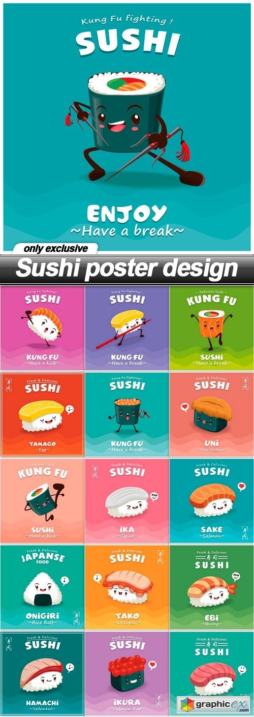 Sushi poster design - 16 EPS