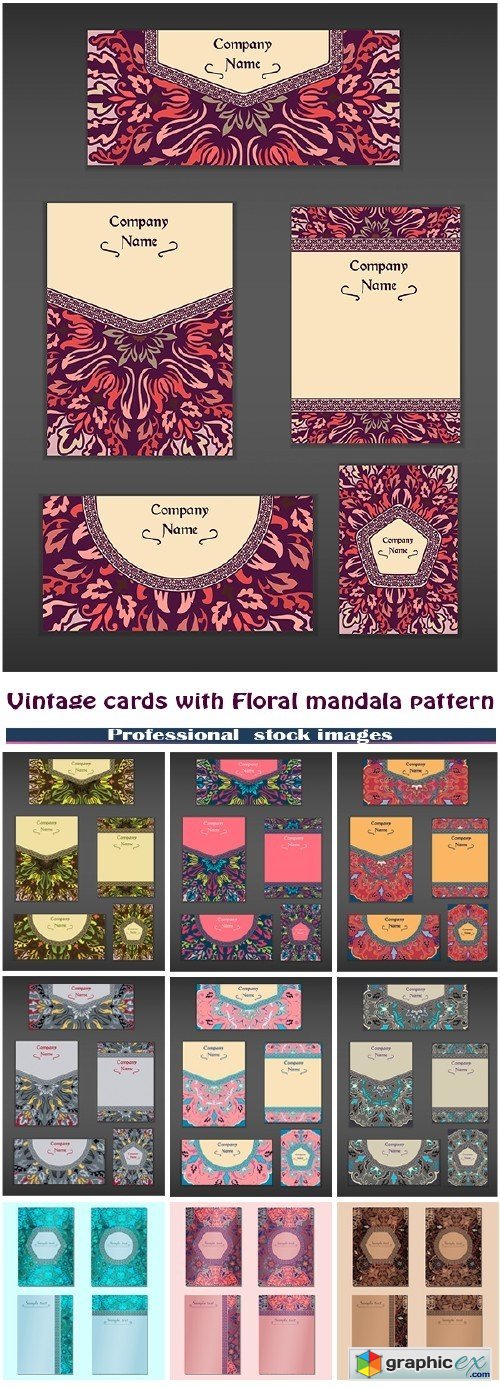Vintage cards with Floral mandala pattern