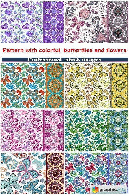 Seamless pattern with colorful vintage butterflies and flowers