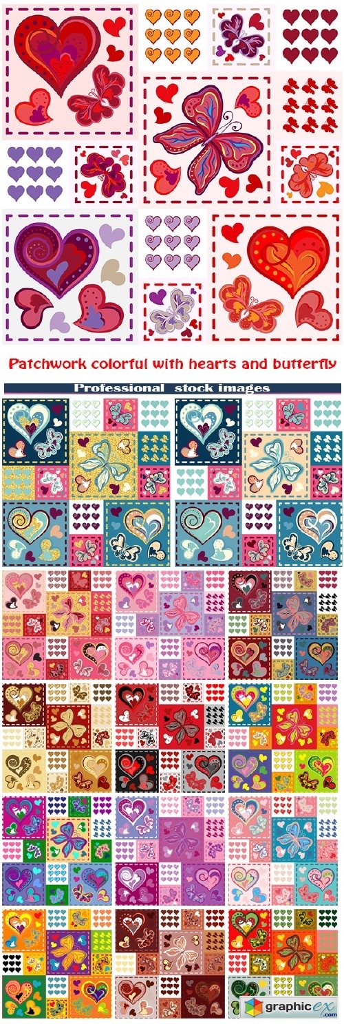 Patchwork colorful with hearts and butterfly