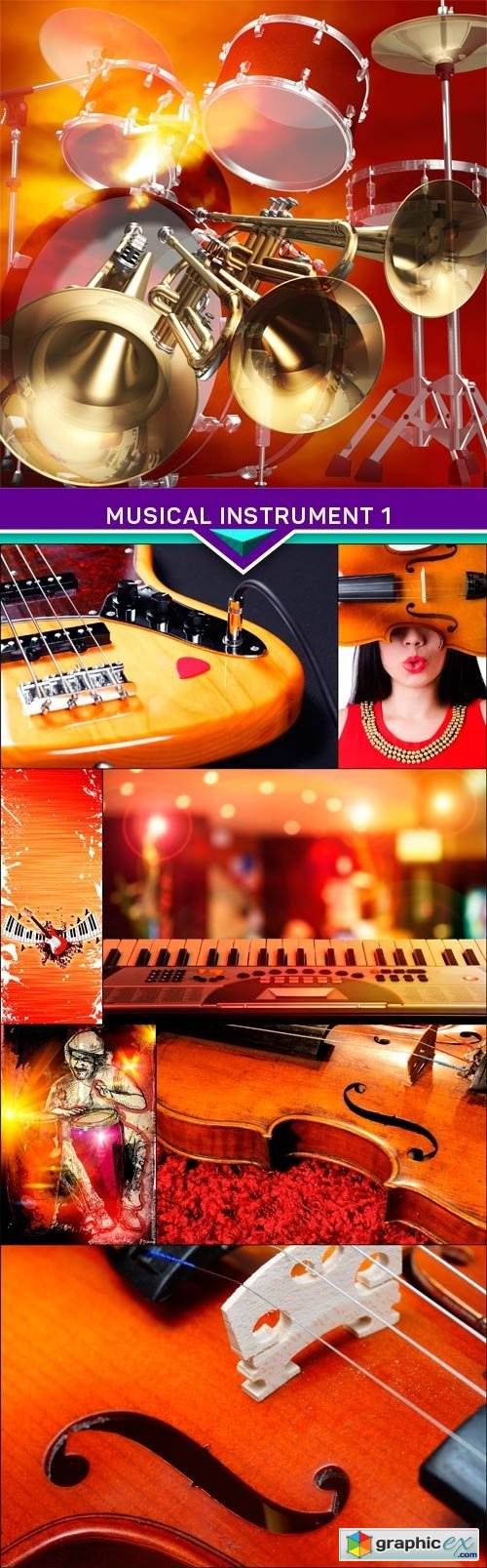 Musical instrument, red orange background 1 8x JPEG