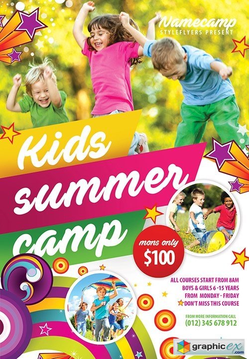 Kids Summer Camp PSD Flyer Template + Facebook Cover