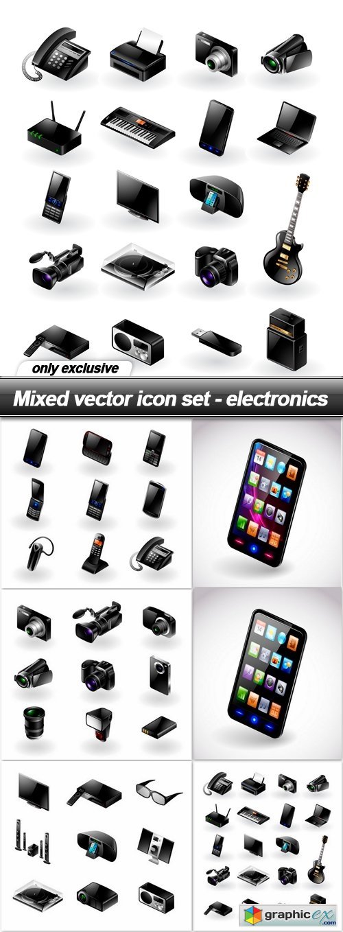 Mixed vector icon set - electronics - 6 EPS