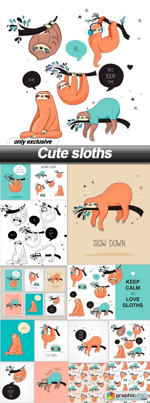 Cute sloths - 14 EPS