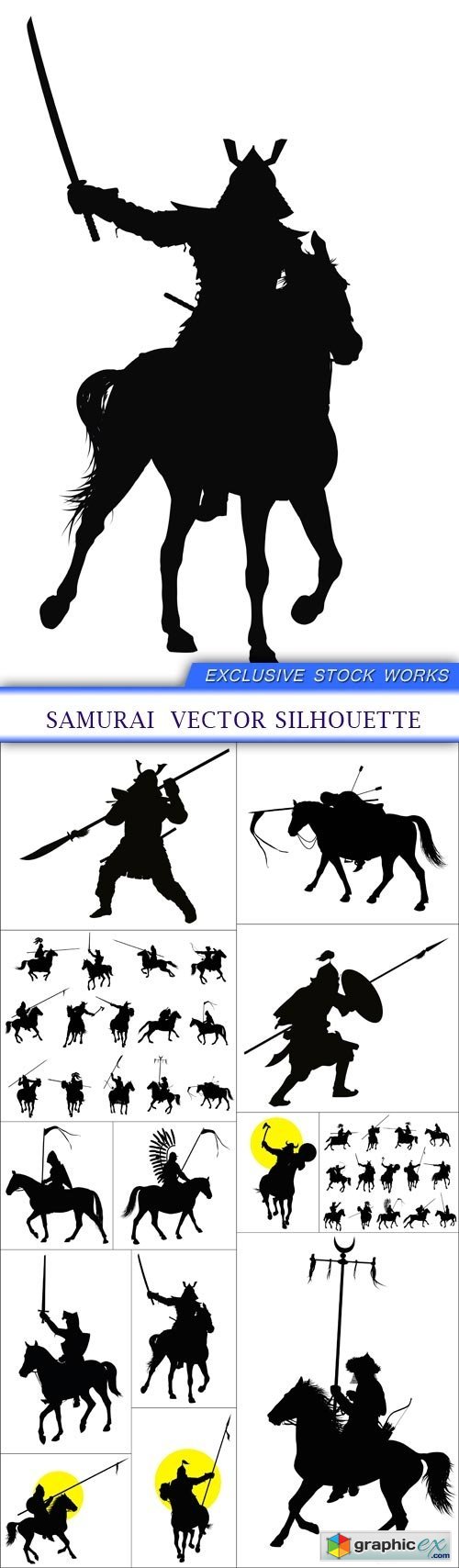 Samurai vector silhouette 13X EPS