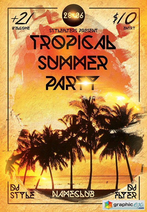Tropical Summer Party PSD Flyer Template + Facebook Cover