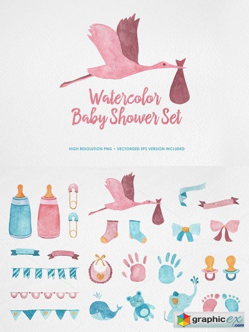Watercolor Baby Shower Set