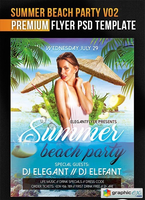 Summer Beach Party Design V02  Flyer PSD Template + Facebook Cover