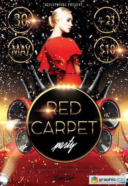 Red Carpet Party PSD Flyer Template + Facebook Cover