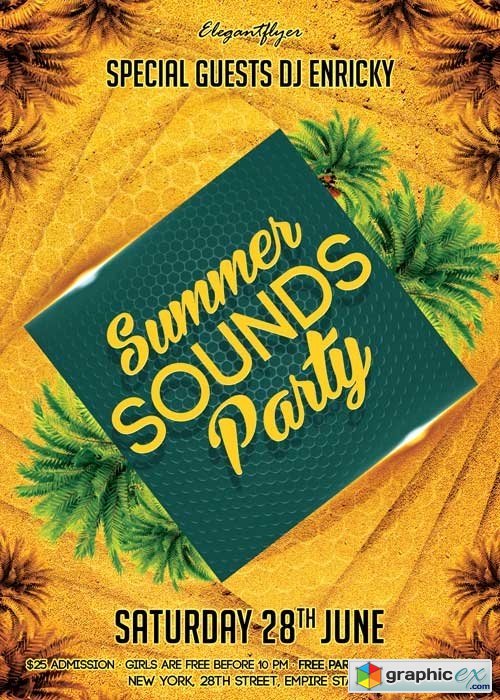 Summer Sounds Party V1 Flyer PSD Template + Facebook Cover