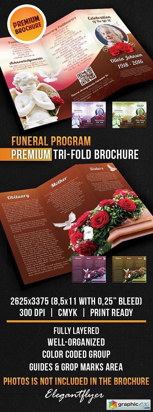 Funeral Program  Tri-Fold Brochure PSD Template