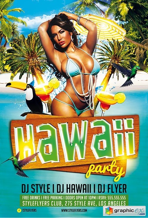 Hawaii party PSD Flyer Template + Facebook Cover