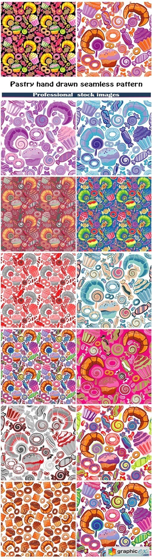 Pastry hand drawn seamless pattern