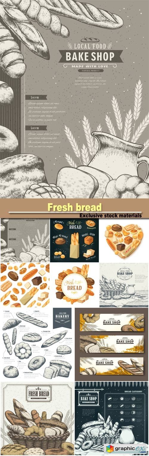Fresh bread, vector backgrounds bakery products