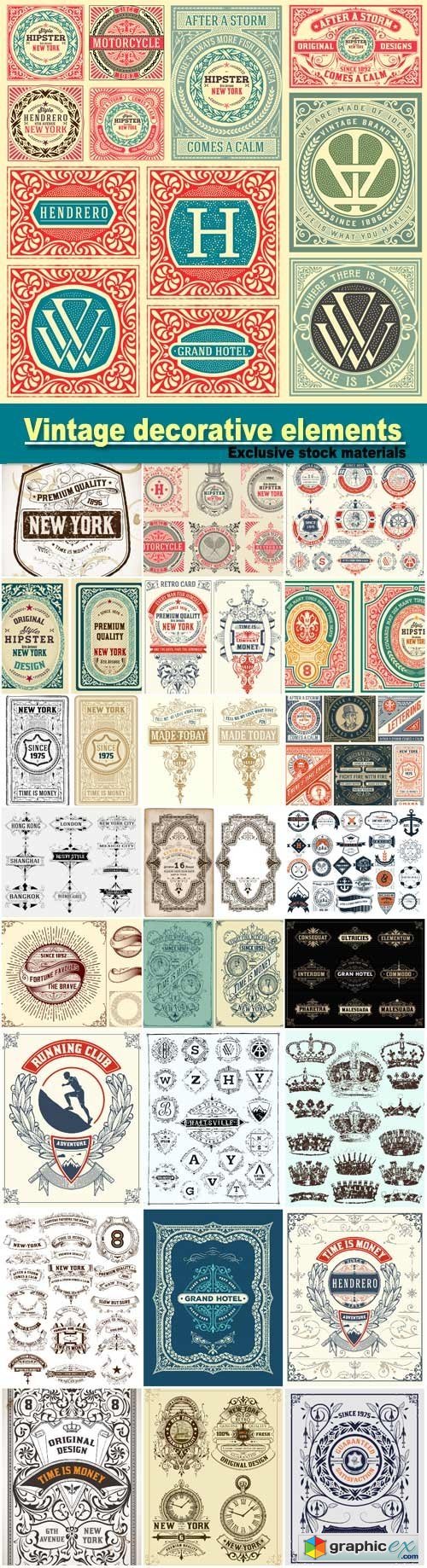 Vintage decorative elements in the vector, frame, labels, ornaments