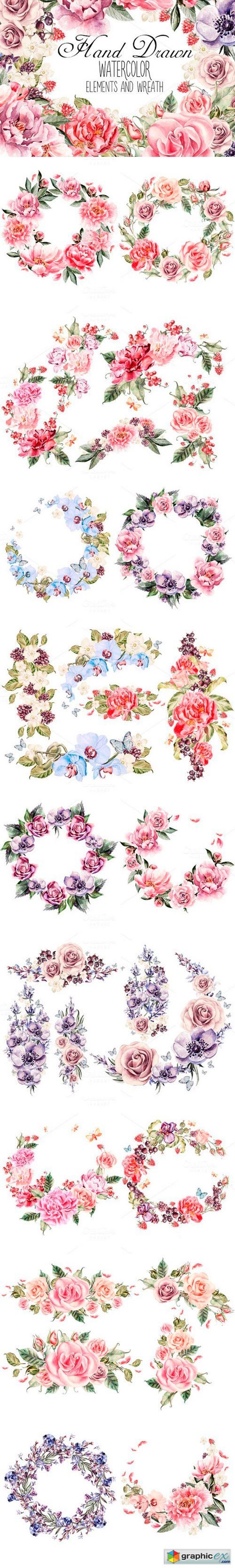 watercolor ELEMENTS and WREATH