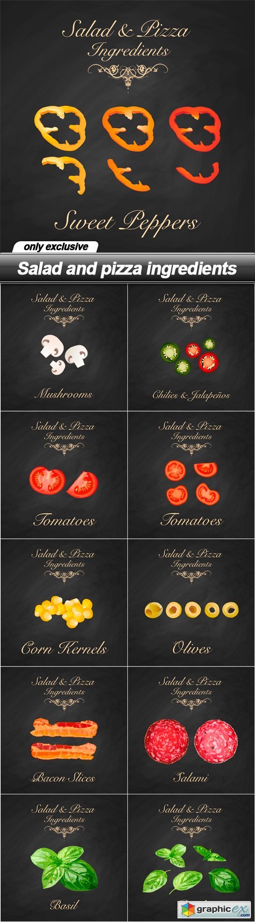 Salad and pizza ingredients - 11 EPS