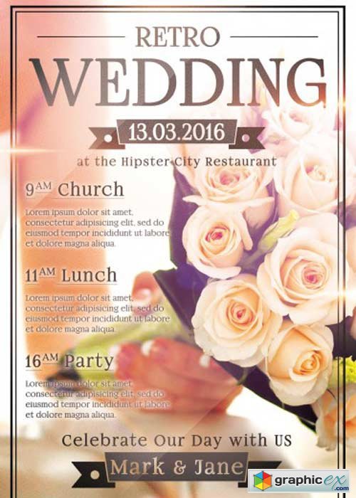 Wedding Day V6 Party PSD Flyer Template with Facebook Cover