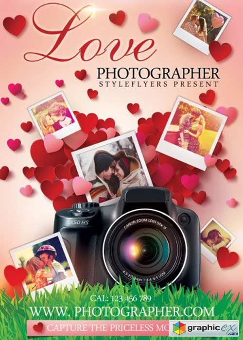 Love Photographer PSD Flyer Template with Facebook Cover