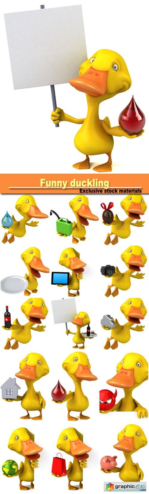 Funny duckling with different icons