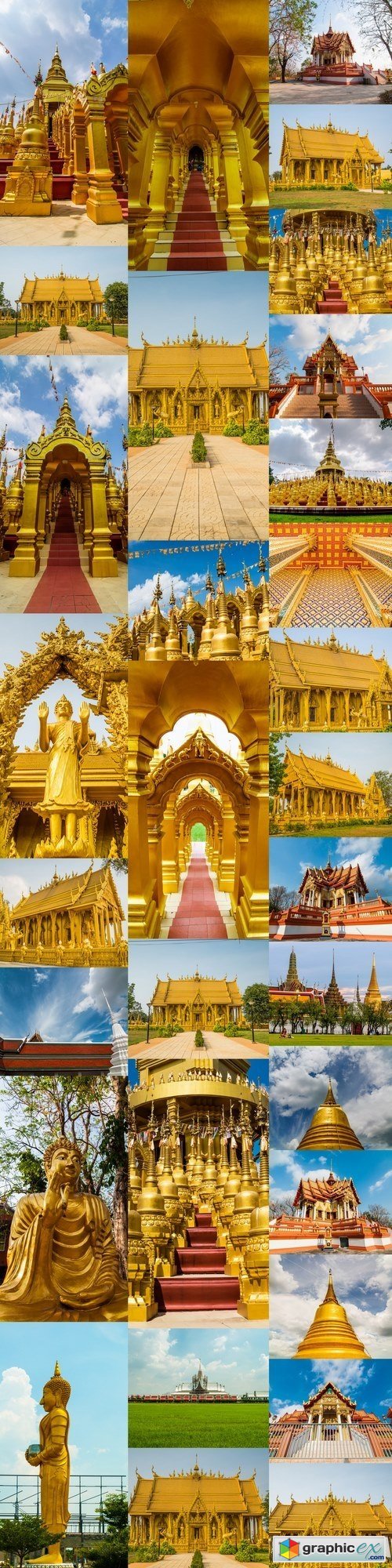 Advertise here Gold color church of Wat Pak Nam Jolo- Bang Khla Chachoengsao