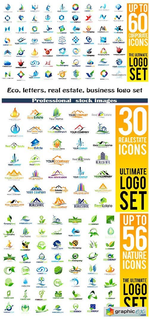 Eco, letters, real estate, business logo set