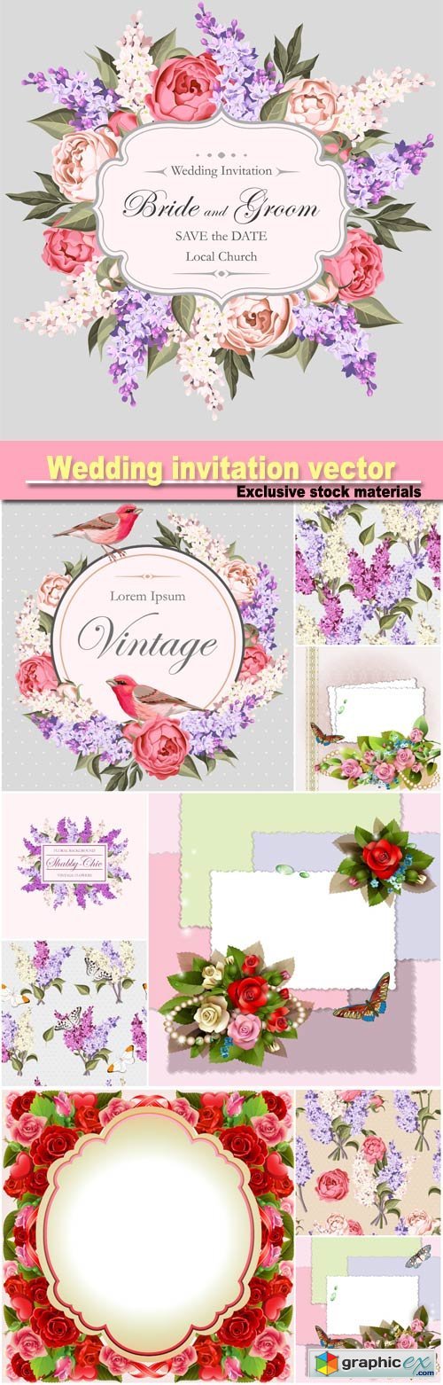 Wedding invitation vector, floral frame