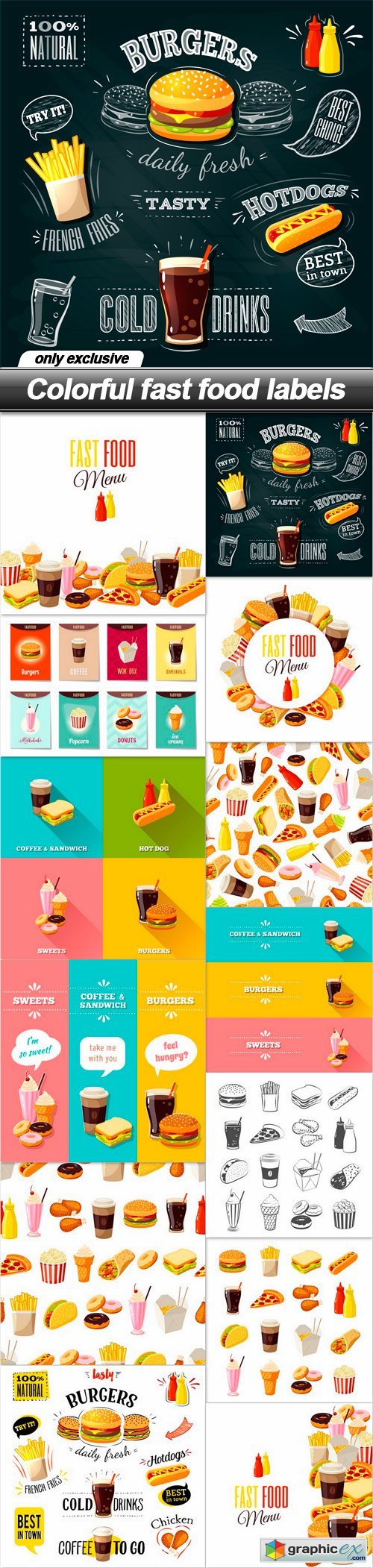 Colorful fast food labels - 13 EPS