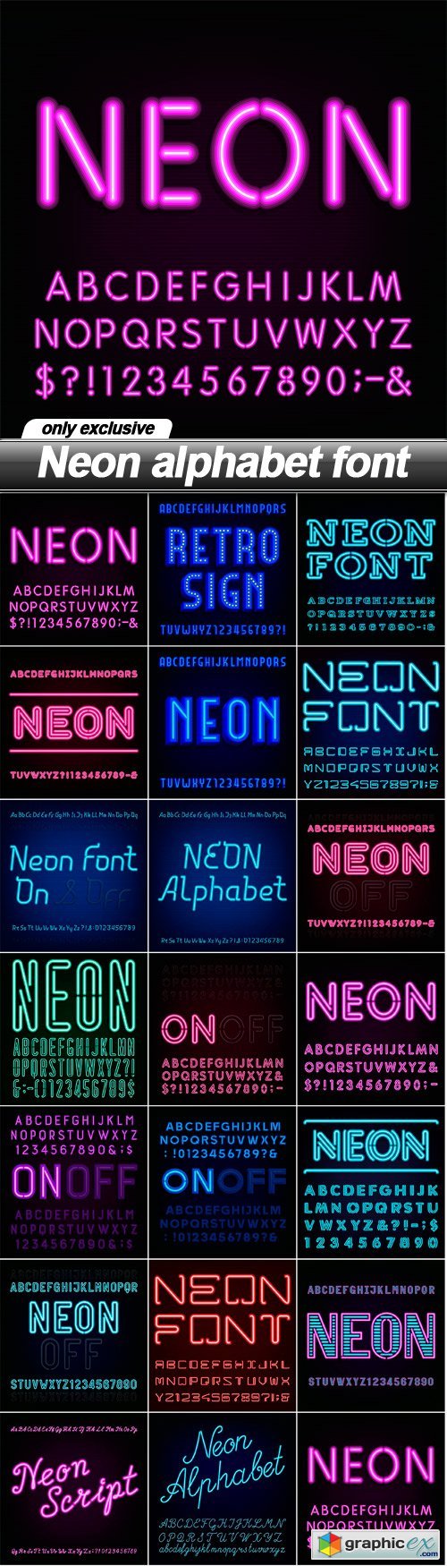 Neon alphabet font - 20 EPS