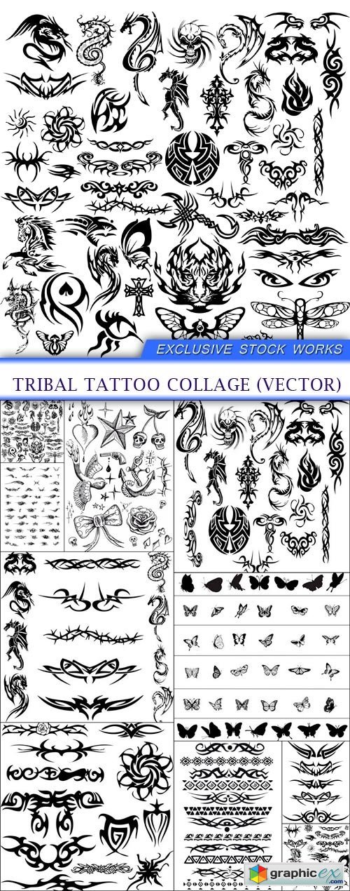 Tribal tattoo collage (vector) 10X EPS