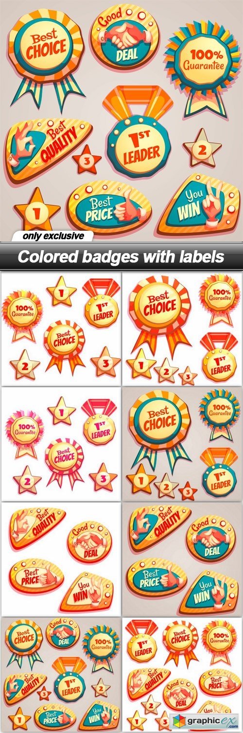 Colored badges with labels - 8 EPS