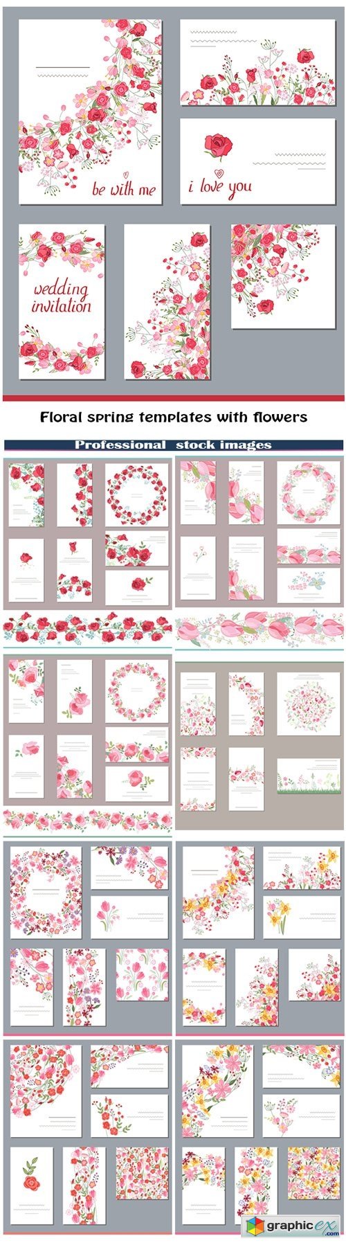 Floral spring templates with flowers