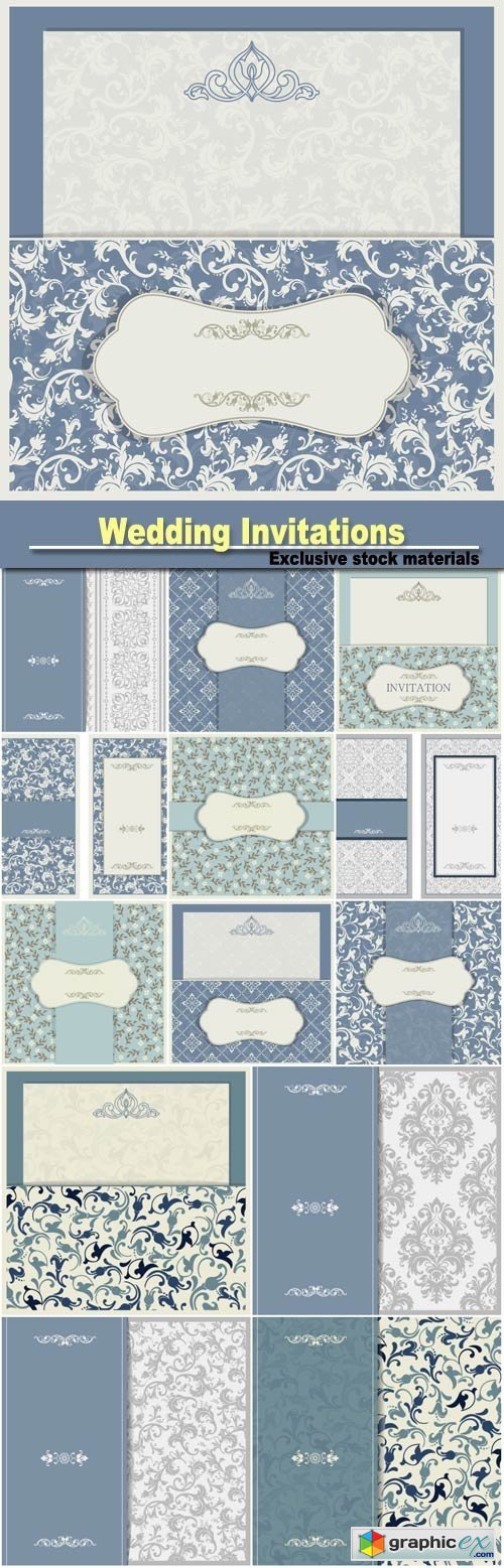 Wedding invitations with vintage patterns, vector backgrounds
