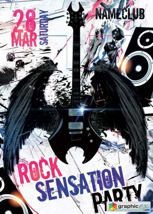 Rock Sensation Party Flyer PSD Template + Facebook Cover