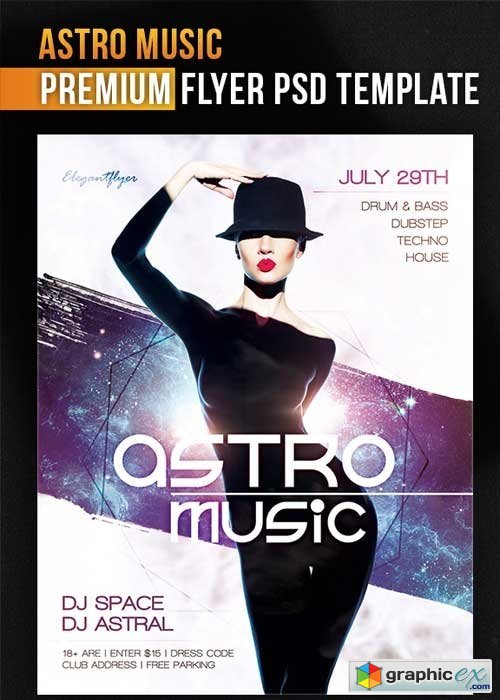 Astro Music Flyer PSD Template + Facebook Cover