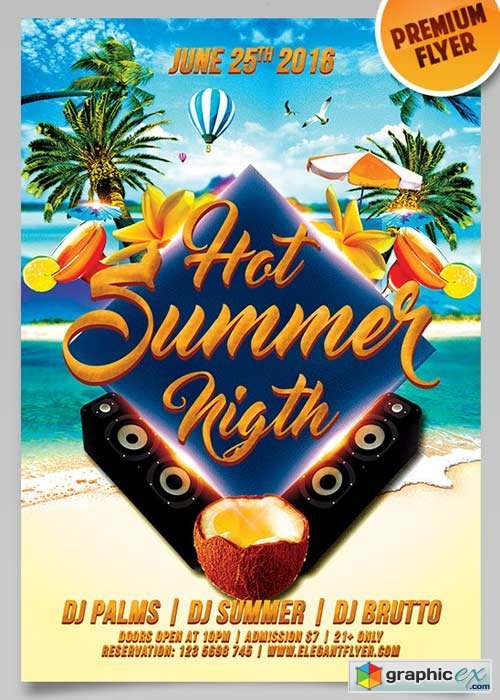 Hot Summer Night V1 Flyer PSD Template + Facebook Cover