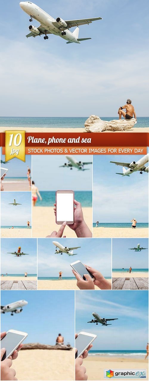 Plane, phone and sea, 10 x UHQ JPEG