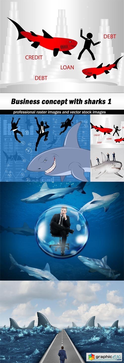 Business concept with sharks 1-5xJPEGs