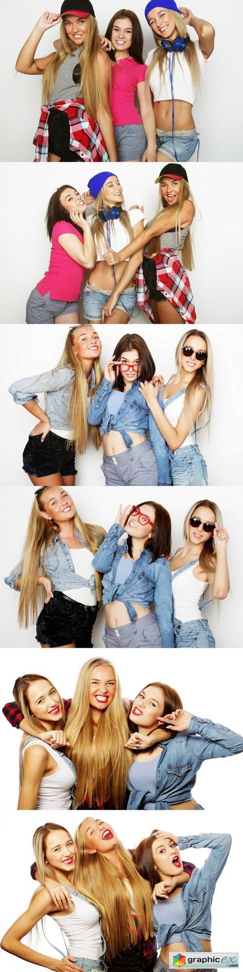 Three stylish sexy hipster girls best friends