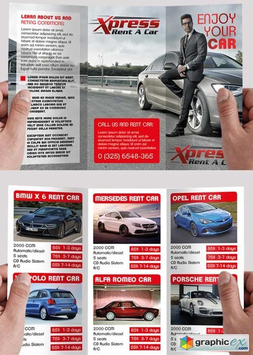Rent a Car V5 PSD Tri-Fold PSD Brochure Template