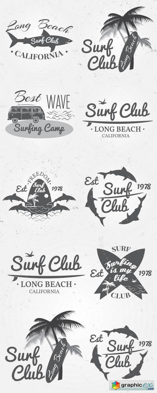 Surf Club Summer Surfing Retro Badge
