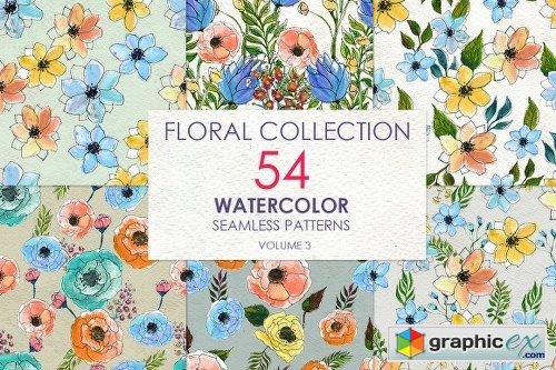 54 floral watercolor patterns 705136