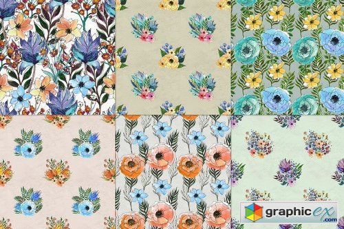 54 floral watercolor patterns 705136